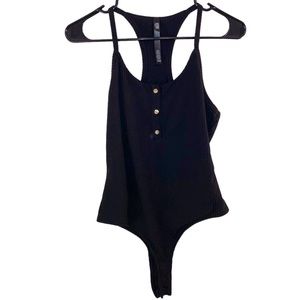 Victoria’s Secret Black Racerback Ribbed Snap Button Front Thong Bodysuit.